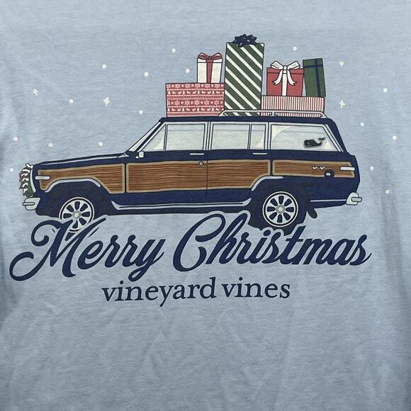 Vineyard Vines Shirt Mens Small Blue Long Sleeve Pocket Merry Christmas Whale - Picture 7 of 12